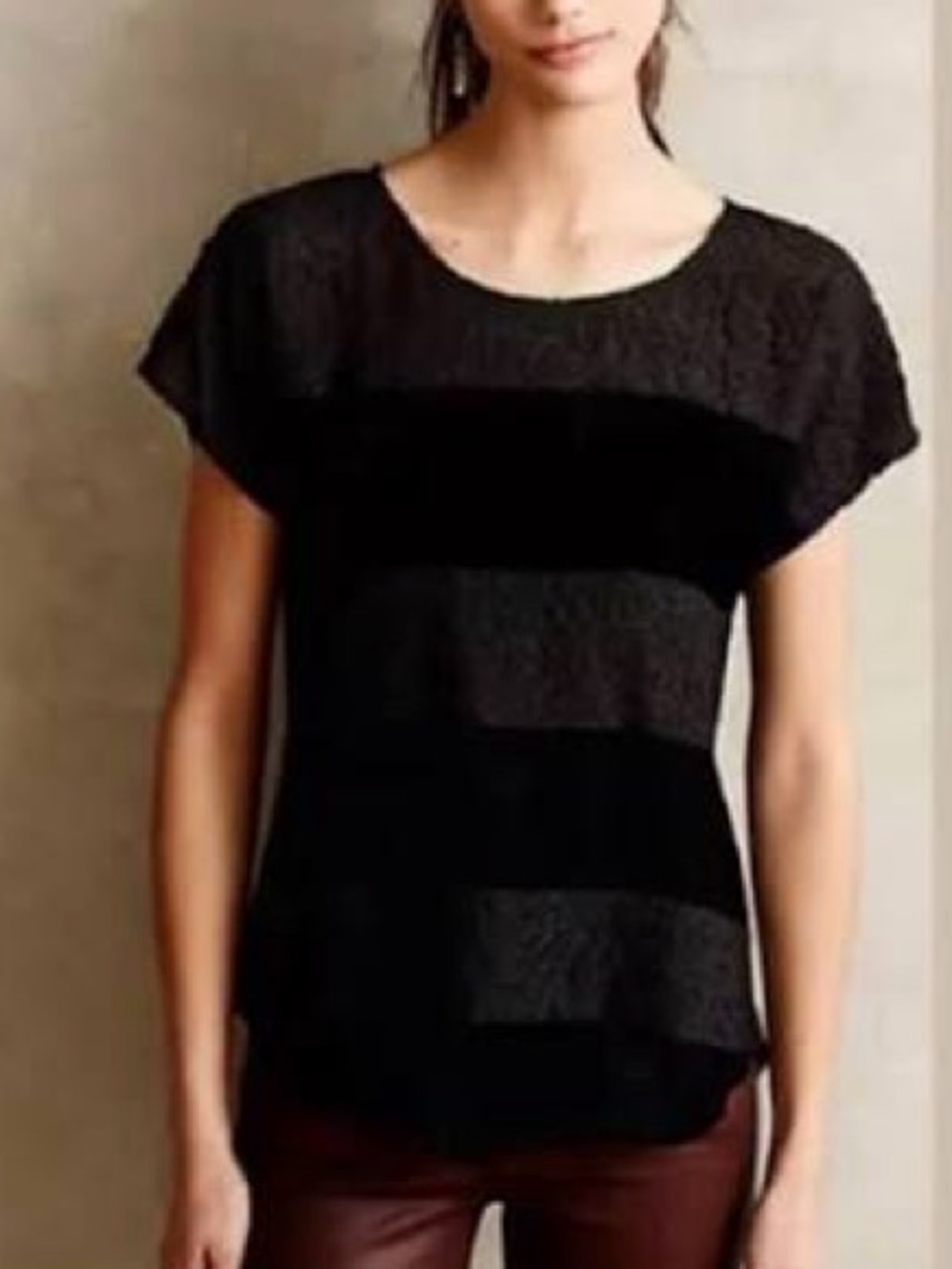 Anthropologie Dolan Left Coast Black Velvet Lace Stripe Top XS